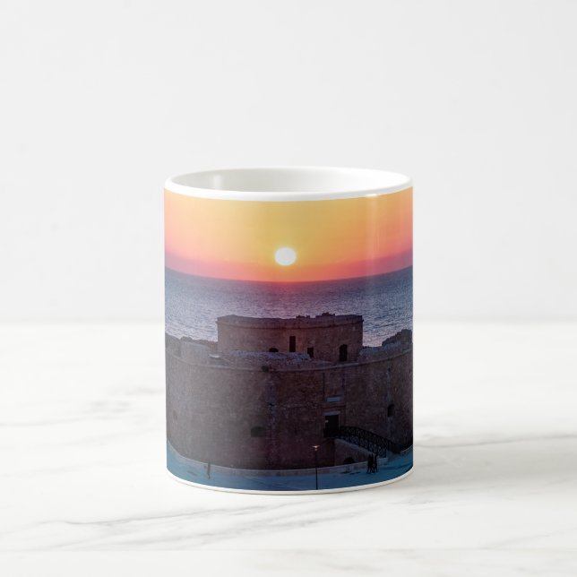 Paphos Castle at sunset, drone view Coffee Mug (Center)
