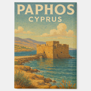 Paphos Cyprus fort vintage travel Magnet