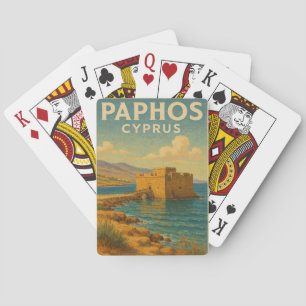 Paphos Cyprus fort vintage travel Playing Cards