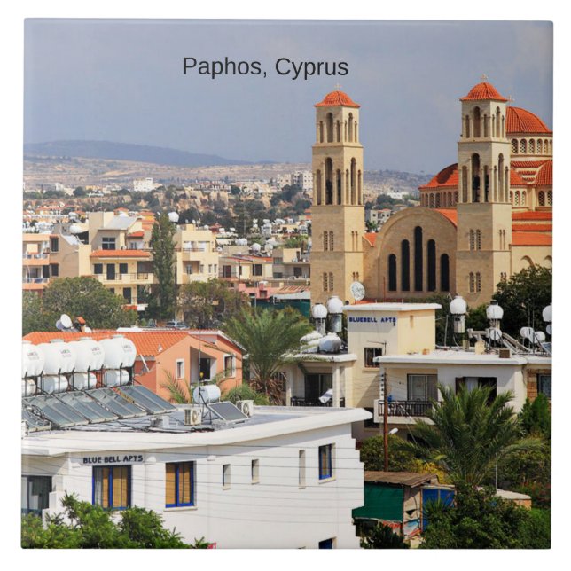 Paphos, Cyprus scenic view, Ceramic Tile (Front)
