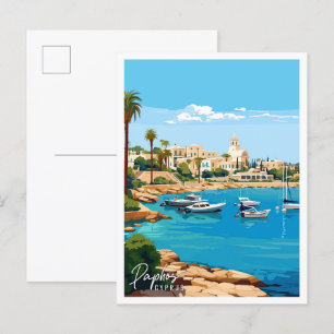 Paphos Cyprus vintage travel illustration Postcard