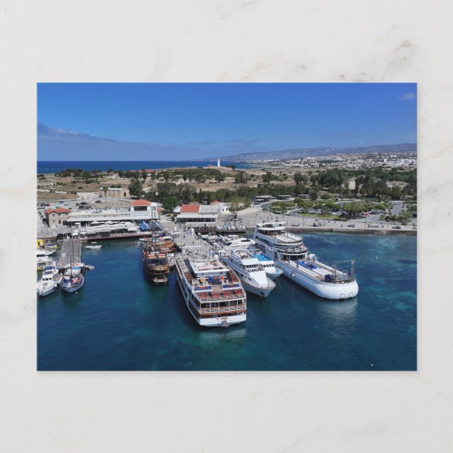 Paphos harbor drone view with lighthouse  postcard (Front)