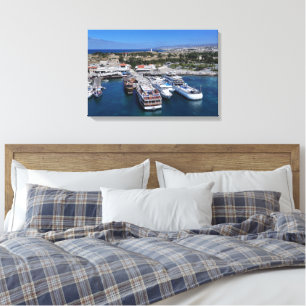 Paphos harbour drone view with lighthouse canvas print