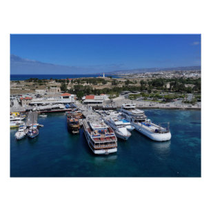 Paphos harbour drone view with lighthouse  poster