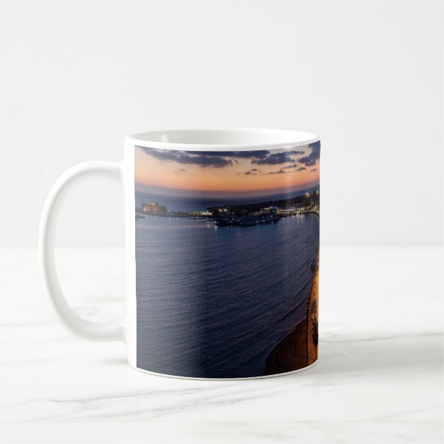 Paphos seafront and harbor at night coffee mug (Left)
