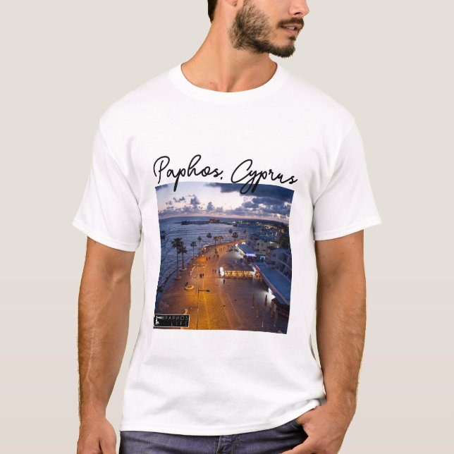 Paphos Seafront at night, Signature T-Shirt (Front)
