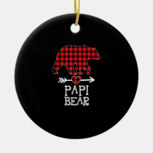 Papi Bear Christmas Pajama Red Plaid Buffalo Famil Ceramic Ornament