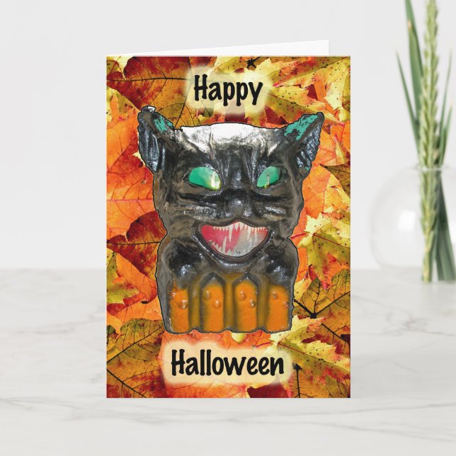 Papier Mache Halloween Cat Card (Front)