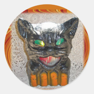Papier Mache Halloween Cat Matching Items Classic Round Sticker