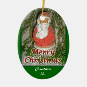 Papier Mache Red Coated Santa Personalise Year Ceramic Ornament