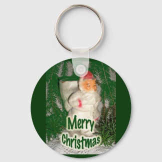 Papier Mache White Coated Santa Holiday Items Key Ring