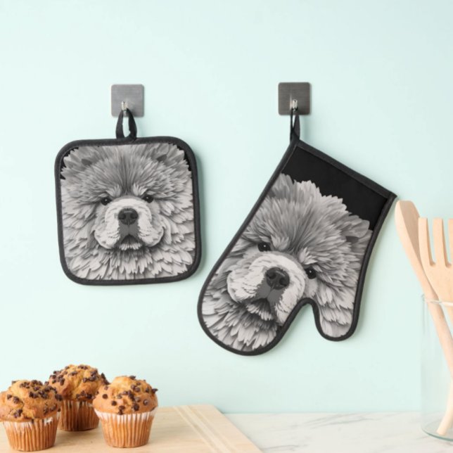 PAPIER MIRAGE  Blue Chow Oven Mitt & Pot Holder Set (Creator Uploaded)