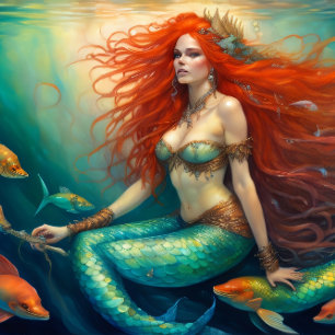 Papier Mousseline Mermaid Red Hair Queen v4 Tissue Paper