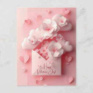 Papierschnitt Herzen und Blumen Valentinestag Postcard