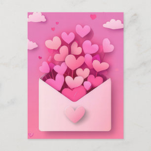 Papierschnitt pinke Herzen Valentinstag Postcard