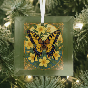 Papilio glaucus Butterfly With Yellow Jasmine Glass Tree Decoration