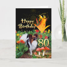Papillion dog breed Happy 80 Birthday butterflies