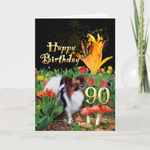 Papillion dog Happy 90  Birthday card Age specific