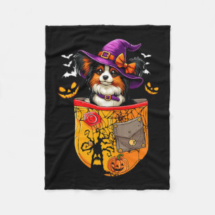 Papillon As Witch In Poc Halloween Dog Owner Fleece Blanket