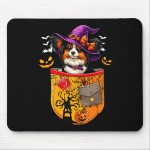 Papillon As Witch In Poc Halloween Dog Owner Mouse Pad
