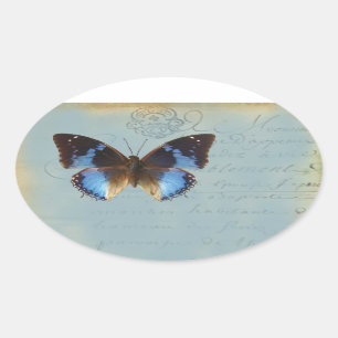 Papillon bleu oval sticker
