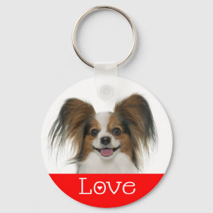 Papillon Brown and White Puppy Dog Key Ring