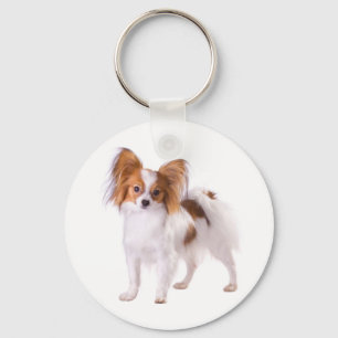 Papillon Brown and White Puppy Dog Key Ring
