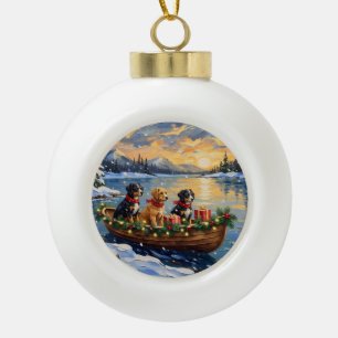 Papillon Christmas Boat Holiday Ceramic Ball Christmas Ornament