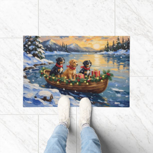 Papillon Christmas Boat Holiday Doormat