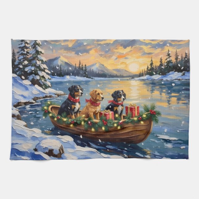 Papillon Christmas Boat Holiday Tea Towel (Horizontal)