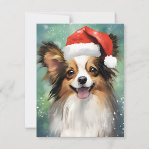 Papillon Christmas brush painting artwork Holiday Card