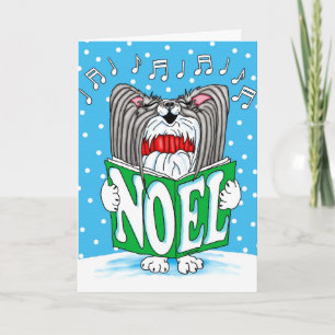 Papillon Christmas Caroler BW Holiday Card