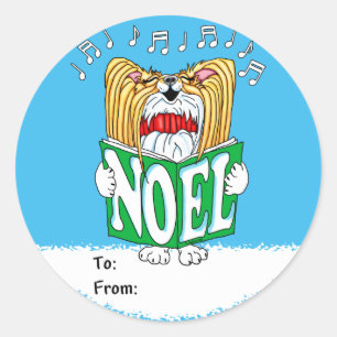 Papillon Christmas Caroler RW Classic Round Sticker