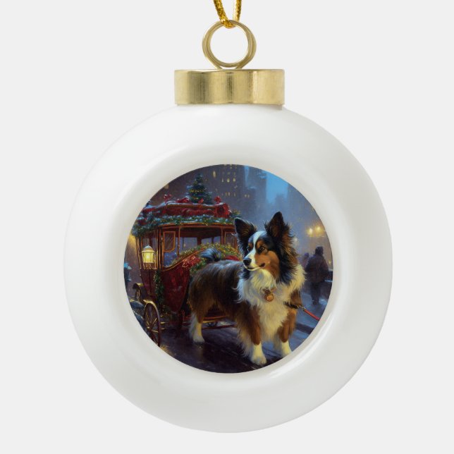 Papillon Christmas Festive Season Ceramic Ball Christmas Ornament (Front)