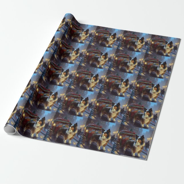 Papillon Christmas Festive Season Wrapping Paper (Unrolled)