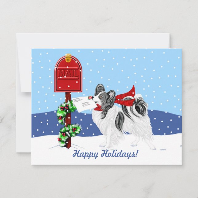 Papillon Christmas Mail Blk Wht Invitation (Front)