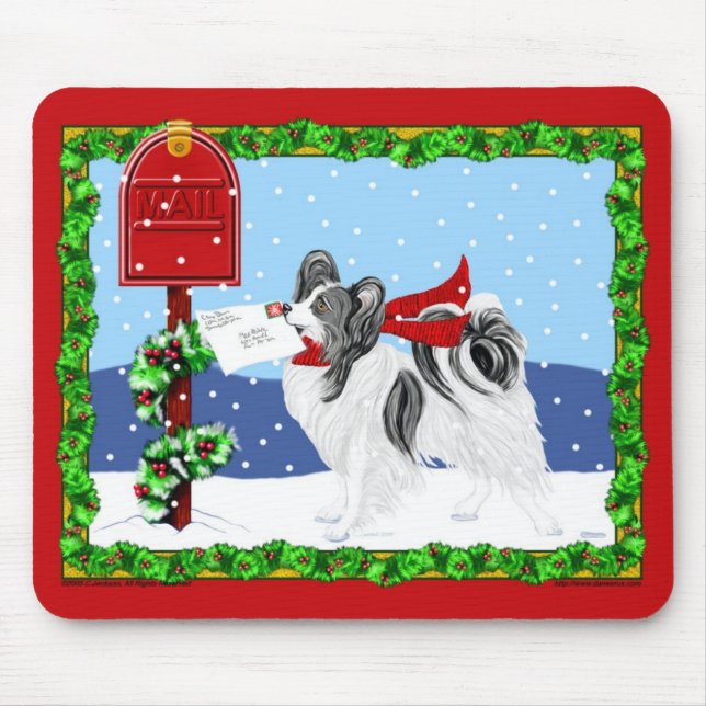 Papillon Christmas Mail Blk Wht Mouse Pad (Front)
