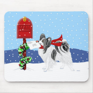 Papillon Christmas Mail Blk Wht Mouse Pad