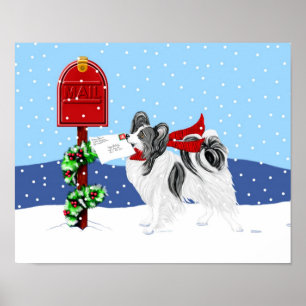 Papillon Christmas Mail Blk Wht Poster