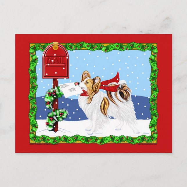 Papillon Christmas Mail Sable Holiday Postcard (Front)