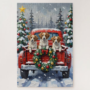 Papillon Christmas Red Truck Holiday Jigsaw Puzzle