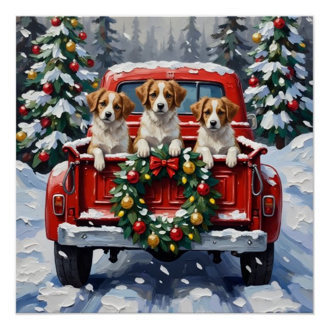 Papillon Christmas Red Truck Holiday Poster (Front)