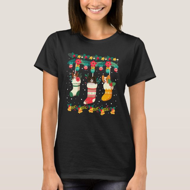 Papillon Christmas Stocks X Mas Lights Pajama Matc T-Shirt (Front)