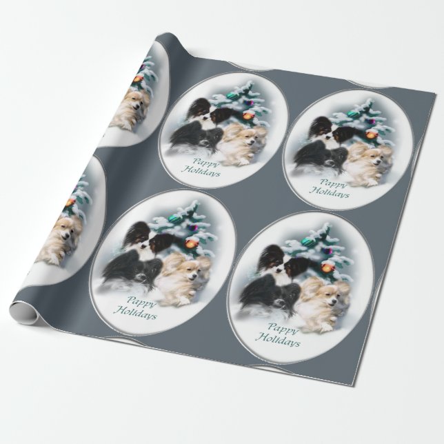 Papillon Christmas Wrapping Paper (Unrolled)