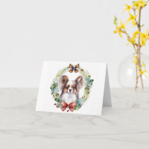 Papillon Christmas Wreath Festive Pup  Card