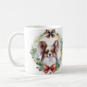 Papillon Christmas Wreath Festive Pup Coffee Mug