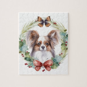 Papillon Christmas Wreath Festive Pup Jigsaw Puzzle