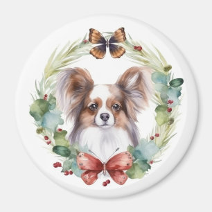 Papillon Christmas Wreath Festive Pup  Magnet