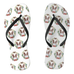 Papillon Christmas Wreath Festive Pup  Thongs