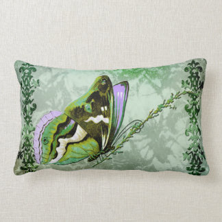 PAPILLON COLORÉ in KELLY GREEN and LAVENDER Lumbar Cushion